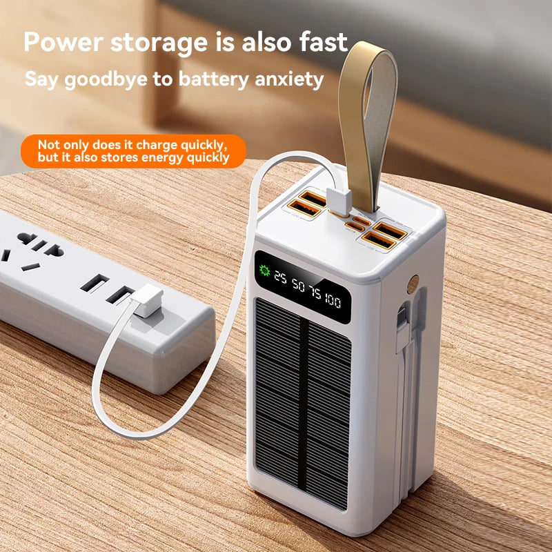 Xiaomi 50000mAh Large Capacity Solar Power Bank Built-in Cables Large Capacity LED Light Power Bank for iPhone Huawei Samsung