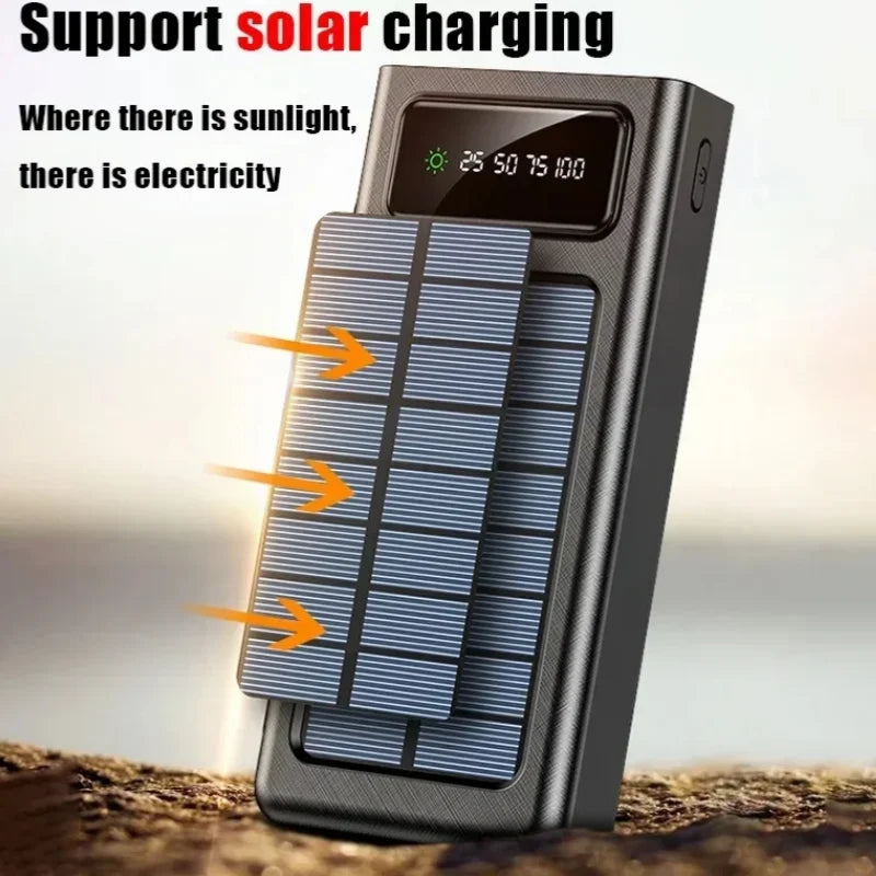 Xiaomi 200000mAh Solar Power Bank With Dual USB 4 Cables Large Capacity Mobile Power Fast Charging Battery For iPhone Samsun
