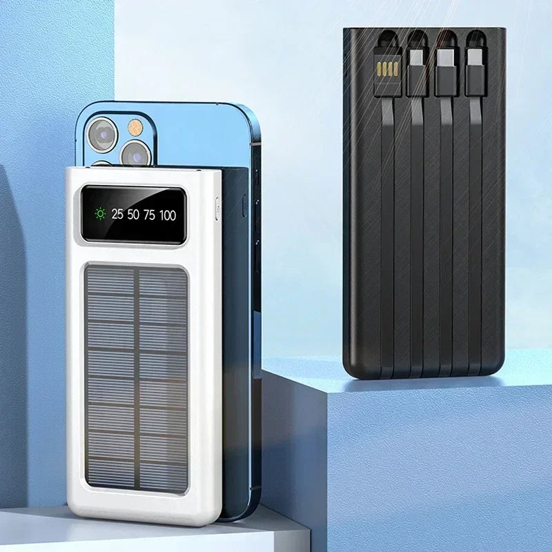 Xiaomi 200000mAh Solar Power Bank With Dual USB 4 Cables Large Capacity Mobile Power Fast Charging Battery For iPhone Samsun