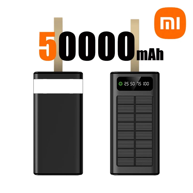 Xiaomi 50000mAh Large Capacity Solar Power Bank Built-in Cables Large Capacity LED Light Power Bank for iPhone Huawei Samsung