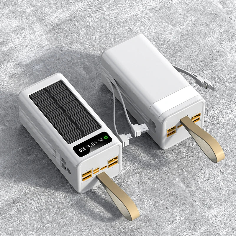 Xiaomi 50000mAh Large Capacity Solar Power Bank Built-in Cables Large Capacity LED Light Power Bank for iPhone Huawei Samsung
