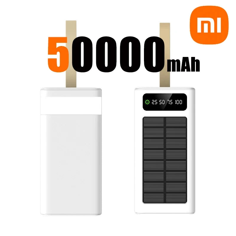 Xiaomi 50000mAh Large Capacity Solar Power Bank Built-in Cables Large Capacity LED Light Power Bank for iPhone Huawei Samsung