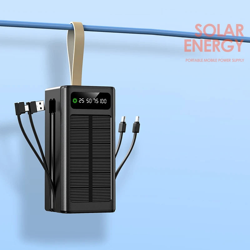 Xiaomi 50000mAh Large Capacity Solar Power Bank Built-in Cables Large Capacity LED Light Power Bank for iPhone Huawei Samsung